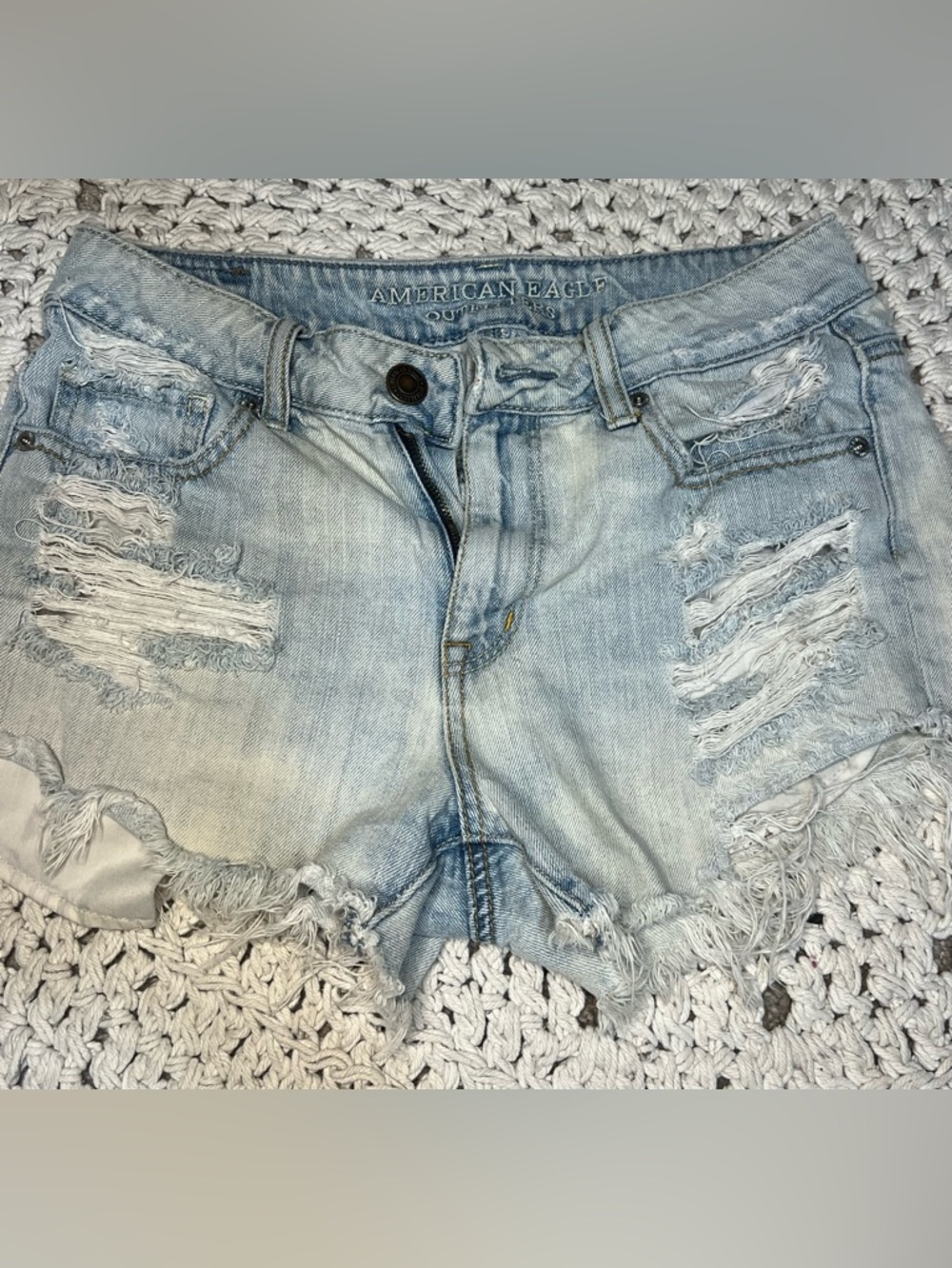 American Eagle Outfitters Light Wash Distressed Denim Shorts - 4